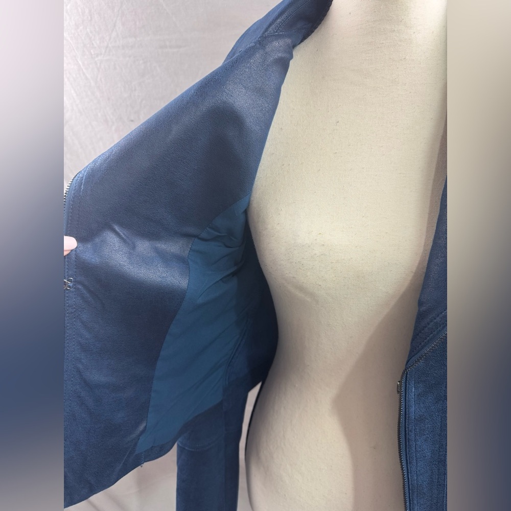 Joseph Ribkoff Studded Vegan Leather Jacket Blue - Picture 8 of 11